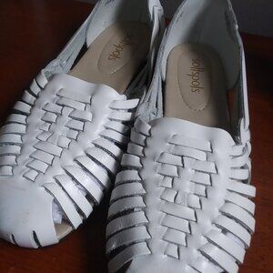 Soft Spots Women's sz 12W Trinidad Natural White Leather Shoes Huarache Sandals